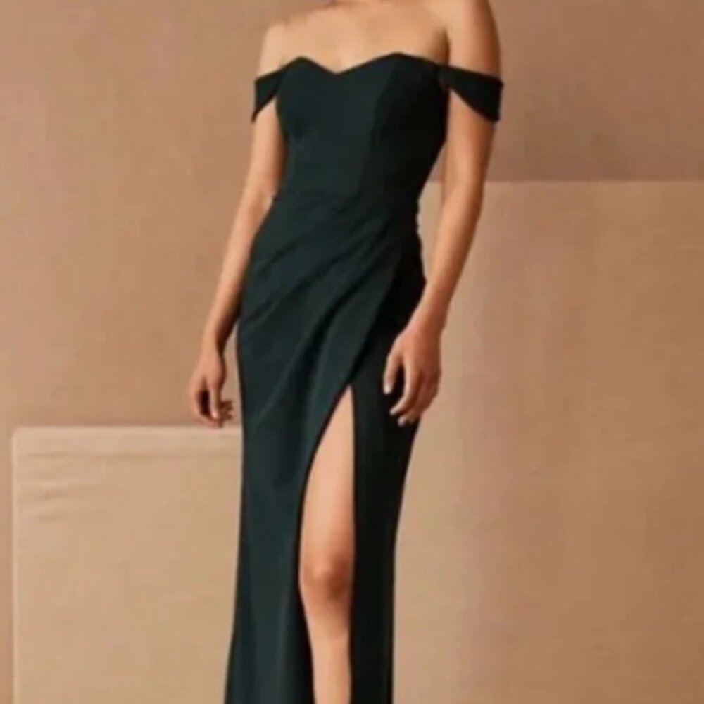BHLDN Dawson crepe maxi dress off the shoulder / bridesmaid